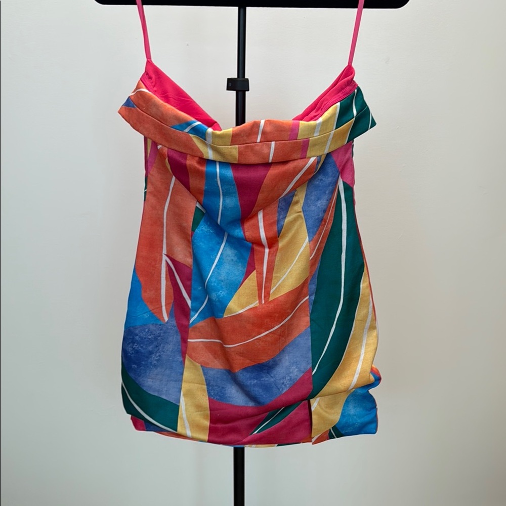 Colorblock Cowl Neck Mini Dress - Vibrant Multicolor